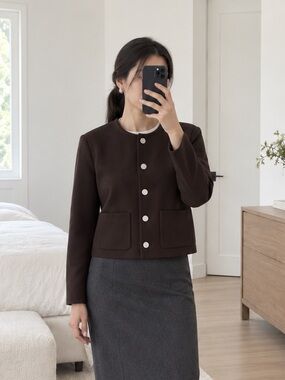 Theory Brown Urban Melton Cropped Wool Cashmere Jacket Size 4